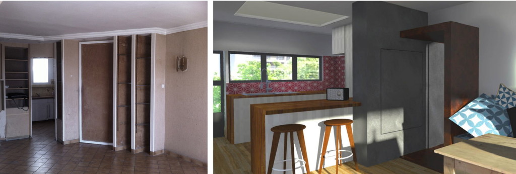 recomposition-appartement70-archik-articulation-cuisine-sejour-carreauxdeciment-bétonciré-banquettebois-azzaro-jeremy-architecte-marseille
